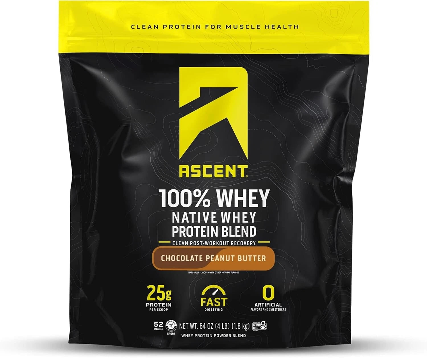 Ascent 100% Whey, Native Whey Protein Blend, Chocolate, 4.25 lbs