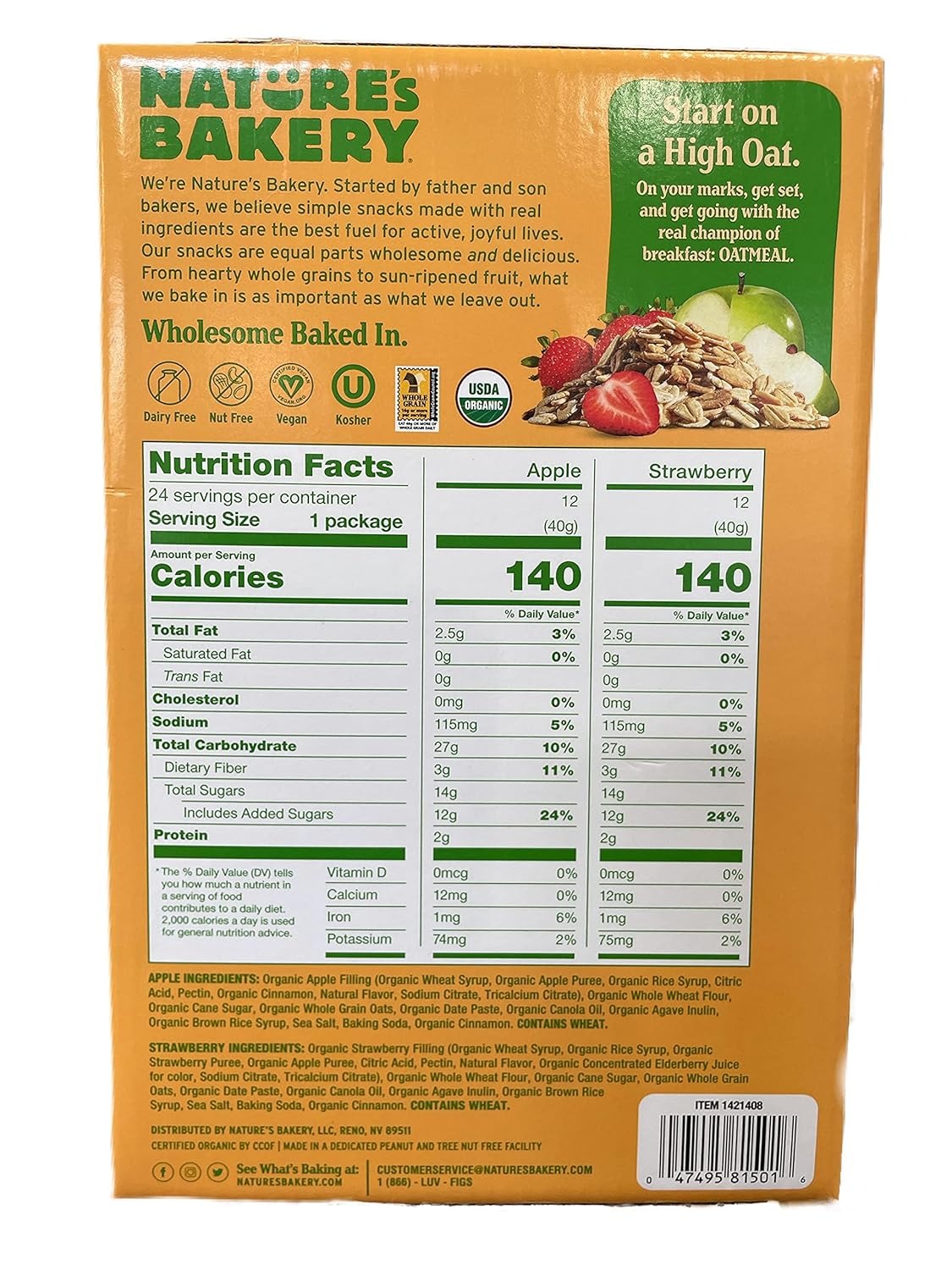 Nature's Bakery Organic Oatmeal Crumble – 24 Soft-Baked Bars