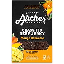 Country Archer Mango Habanero Beef Jerky, 100% Grass-Fed, Gluten Free, 7 Ounce (Pack of 1)