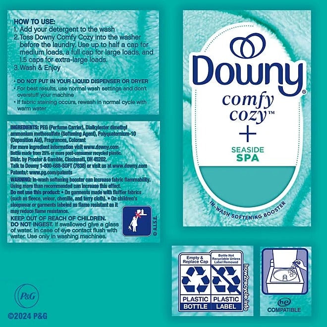 Downy Comfy Cozy In-Wash Laundry Scent Booster Beads, Seaside Spa Scent – 32.1 oz