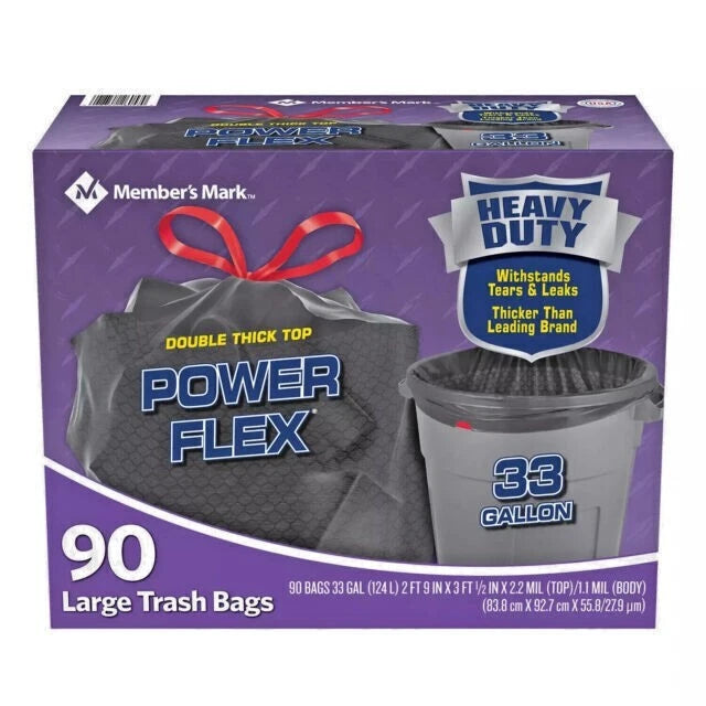 Member's Mark Power Flex 33-Gallon Large Trash Bags, 90 ct