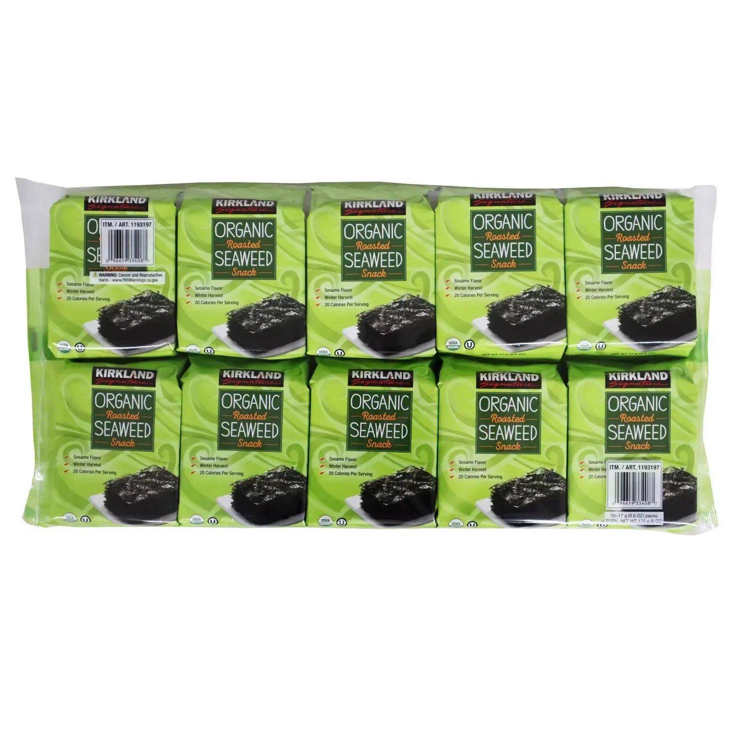 Kirkland Signature Organic Roasted Seaweed Snack, 0.6 Ounce (10 Count)