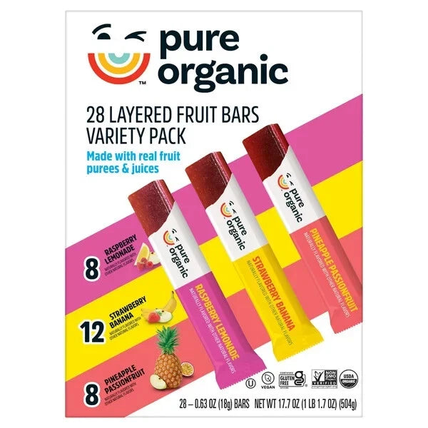 Pack of 2 Pure Organic Layered Fruit Bars, Variety Pack, 0.63 oz, 28-countf