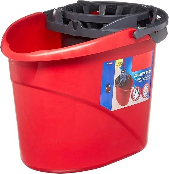 QuickWring Bucket, 2.5 Gallon Mop Bucket with Wringer, Red