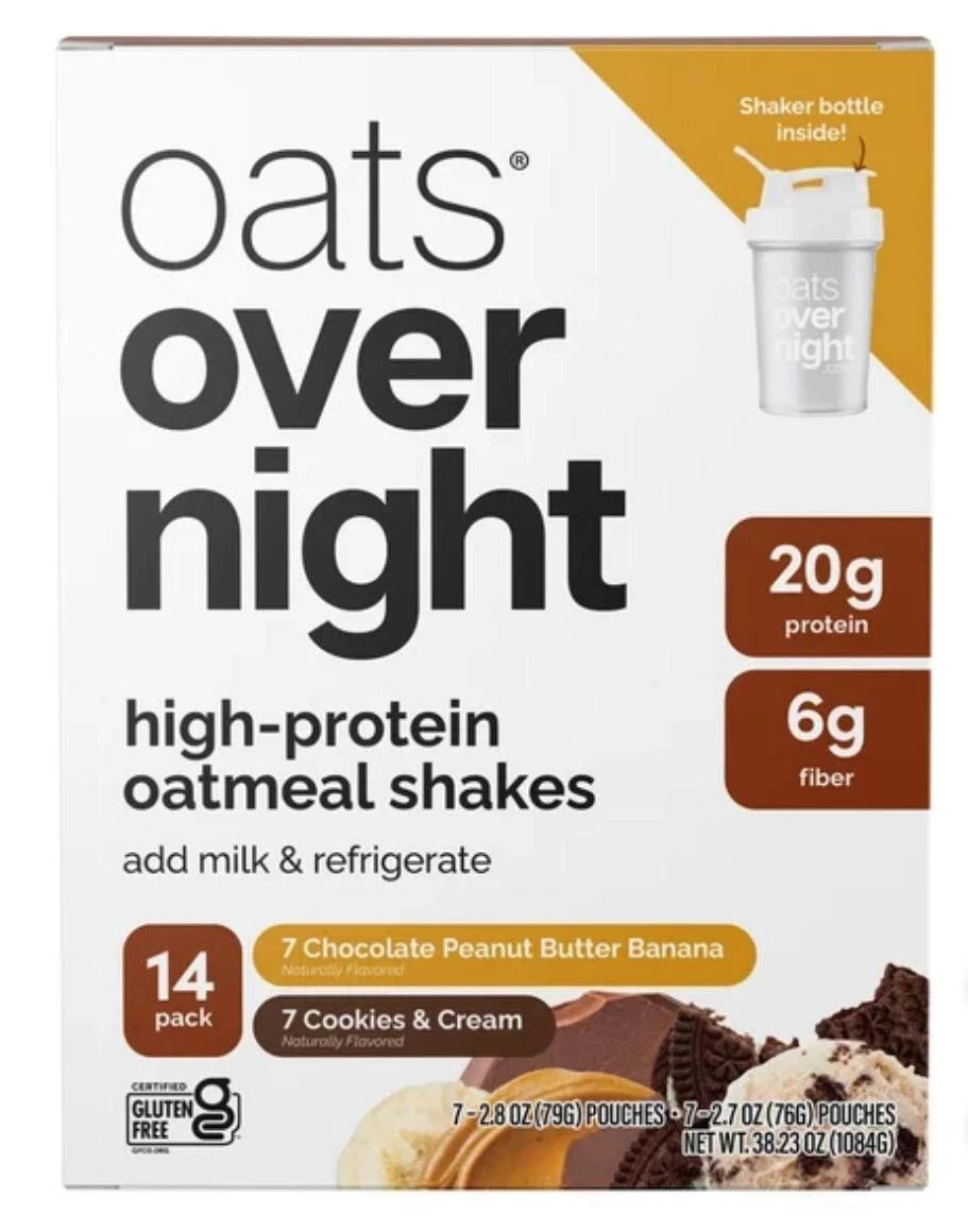 Oats Overnight Variety Pack, 20g Protien Shake 14-Pack + Blender Bottle