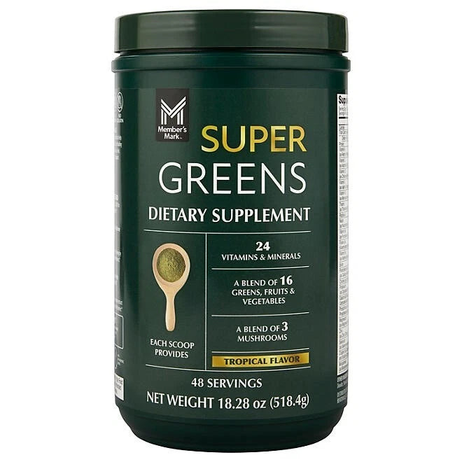 Member's Mark Super Greens Powder, Tropical Flavor, 18.28 Ounces, 48 Servings