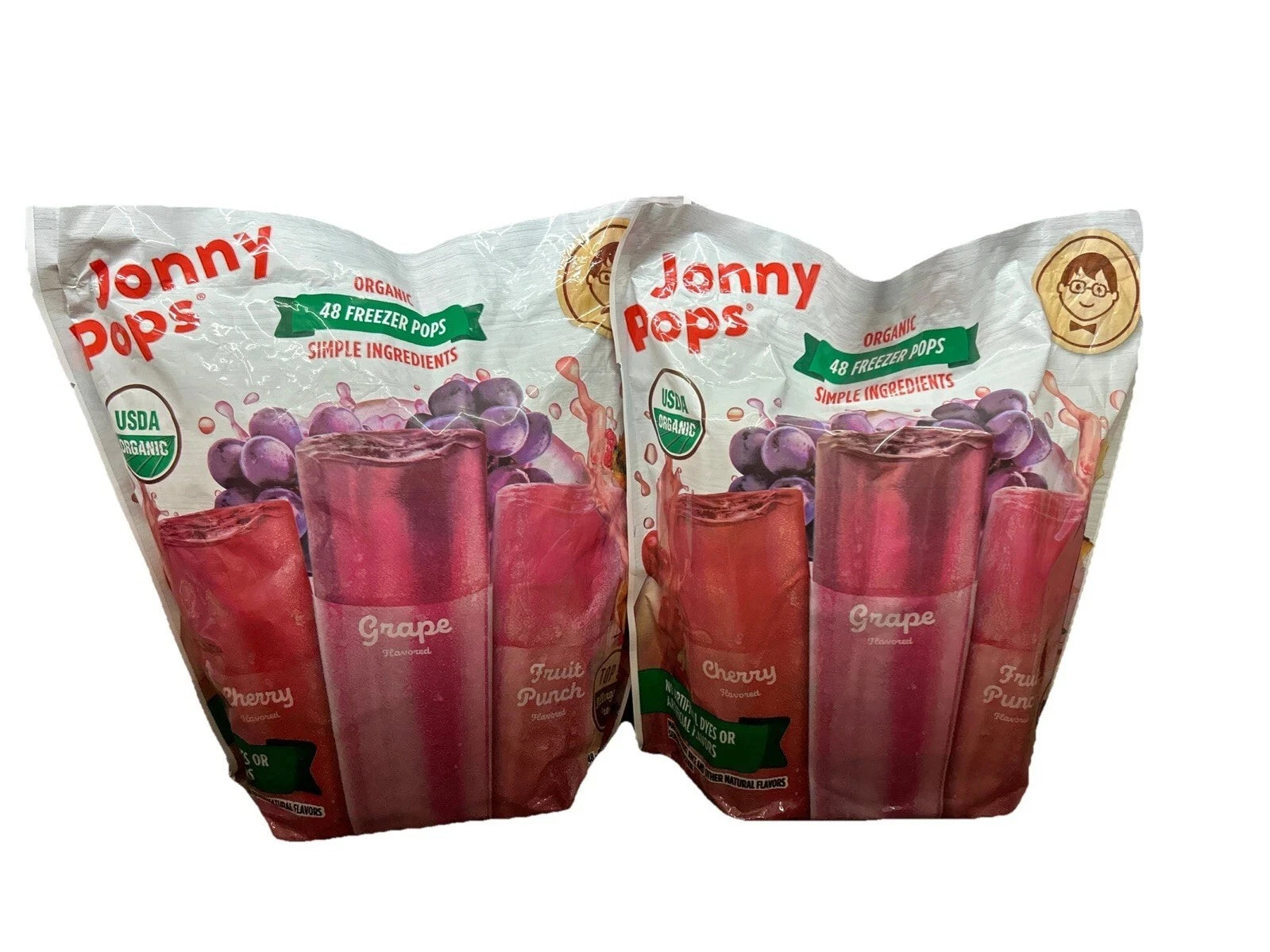 2 PACKS! Jonny Pops Organic Freezer Pops 48 Pieces! Cherry, Grape, Fruit Punch!