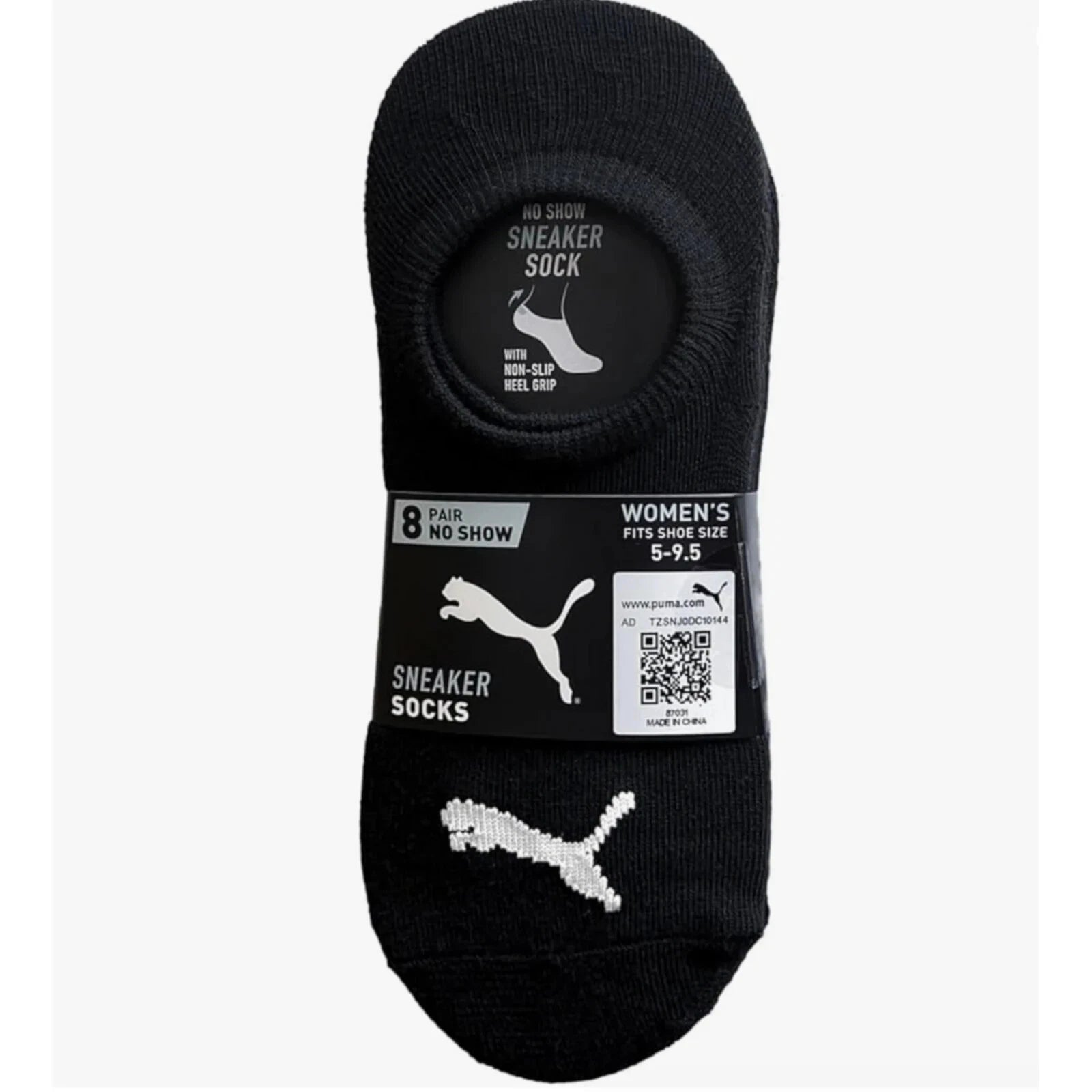 Puma Women's No Show Non-Slip Liner Socks 8 Pairs, Black