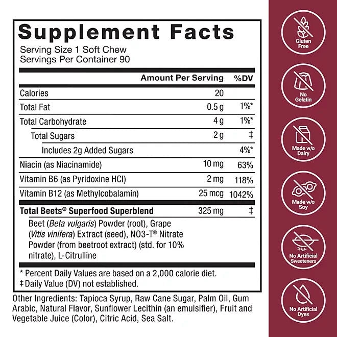 2 Pack Force Factor Total Beets Soft Chews, Açai Berry, 90 ct.