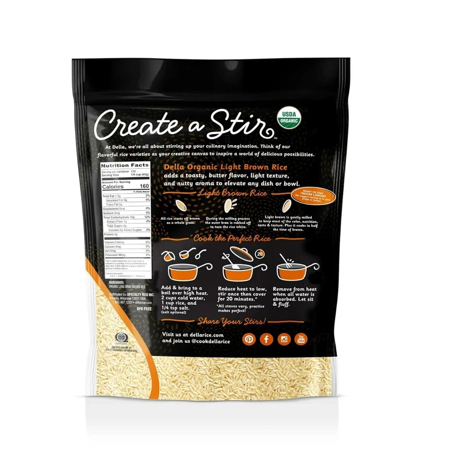 Della Organic Long Grain Brown Rice, 12 Pound 12 Pound (Pack of 1)