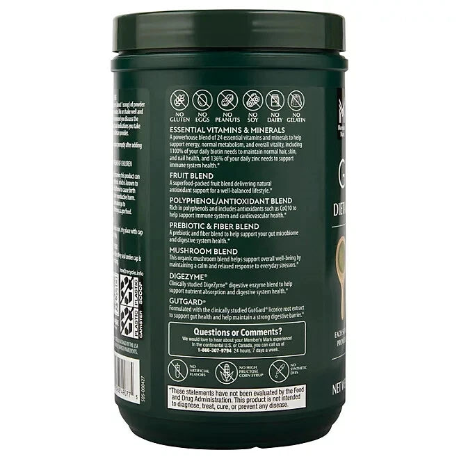 Member's Mark Super Greens Powder, Tropical Flavor, 18.28 Ounces, 48 Servings