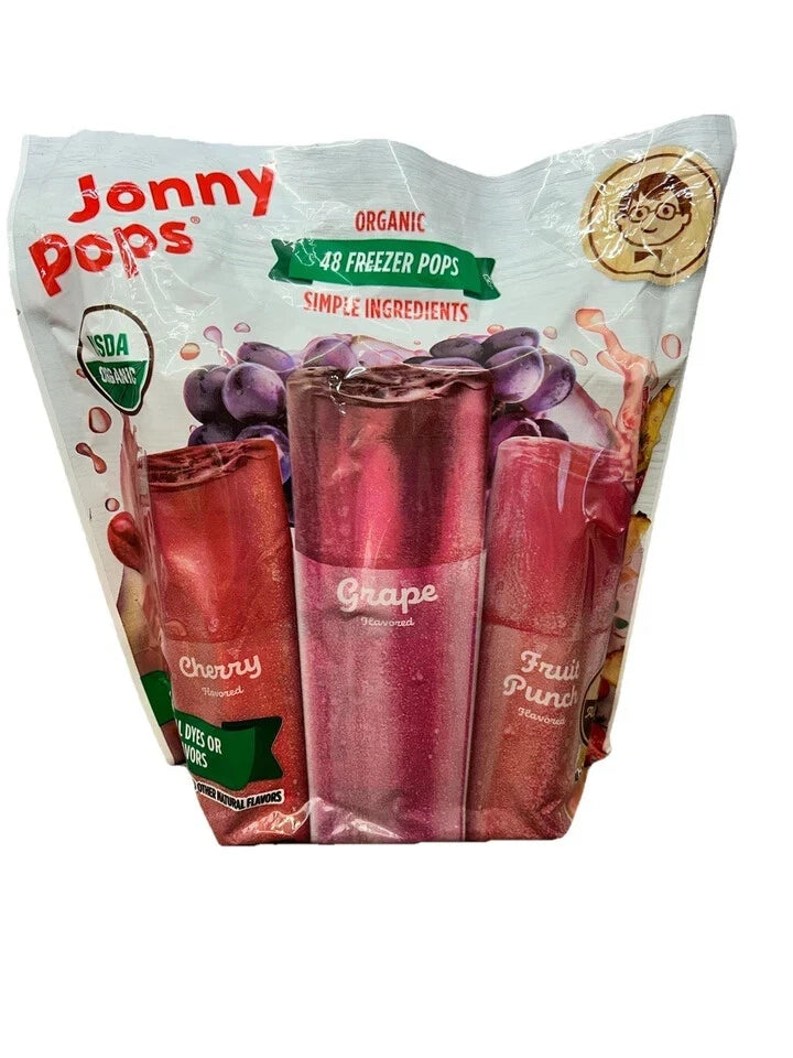 2 PACKS! Jonny Pops Organic Freezer Pops 48 Pieces! Cherry, Grape, Fruit Punch!