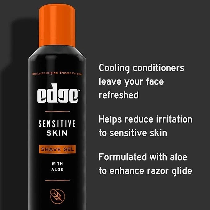 Pack Of Three Edge Sensitive Skin Shaving Gel for Men, 9.5 oz