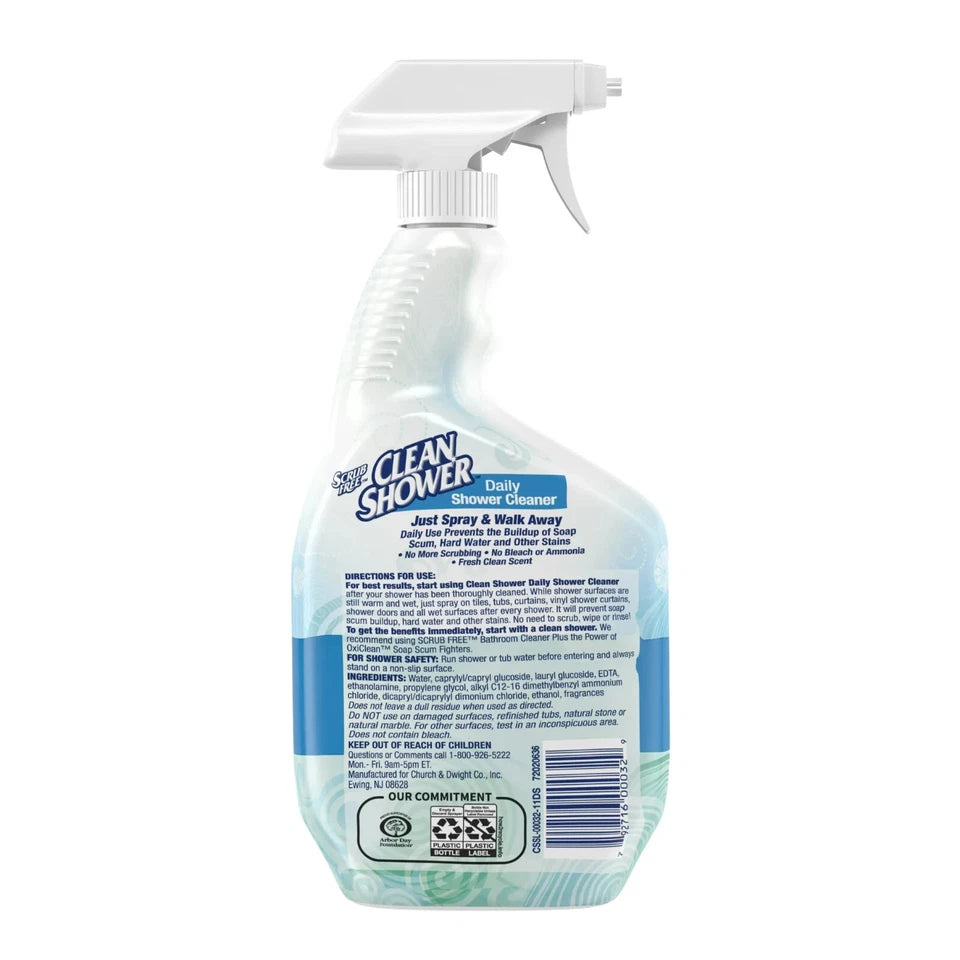 Pack Of 2 Clean Shower Daily Shower Cleaner 32 fl oz. Bleach and Ammonia Free
