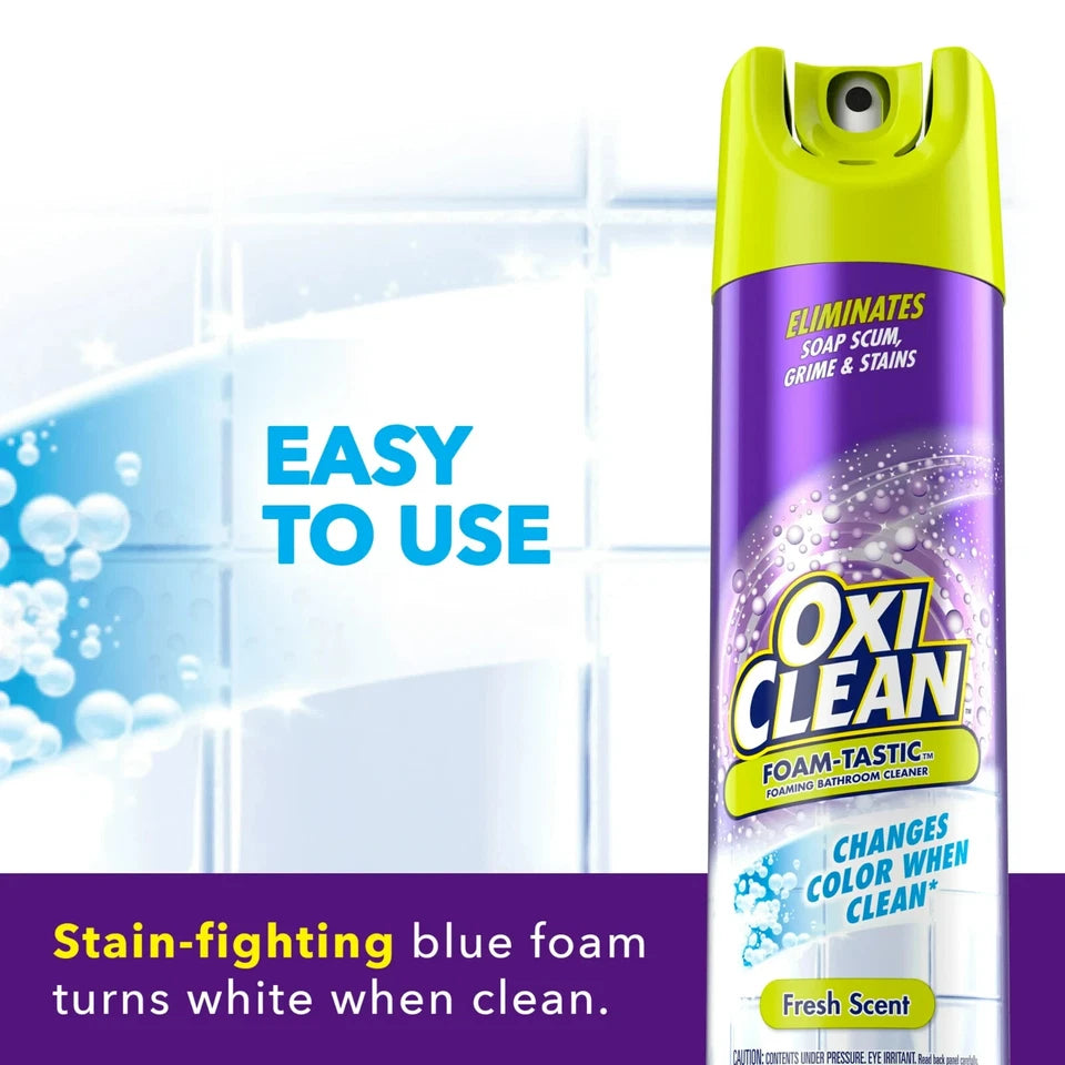 2Pcs OxiClean Foam-Tastic Foaming Bathroom Cleaner Removes Soap Scum Fresh Scent