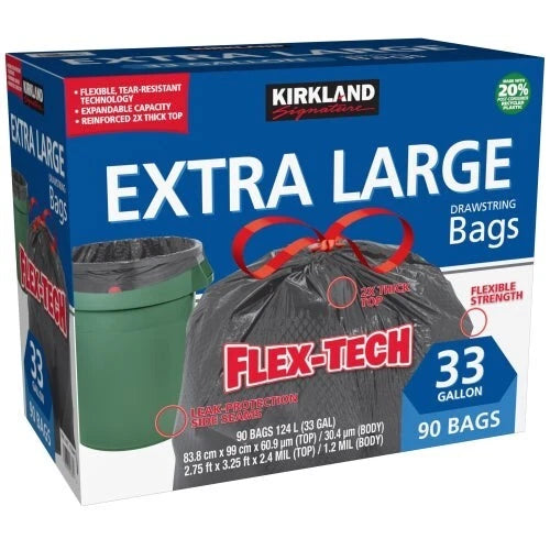 Kirkland Signature Flex-Tech 33-Gallon Trash Bag, 90-count