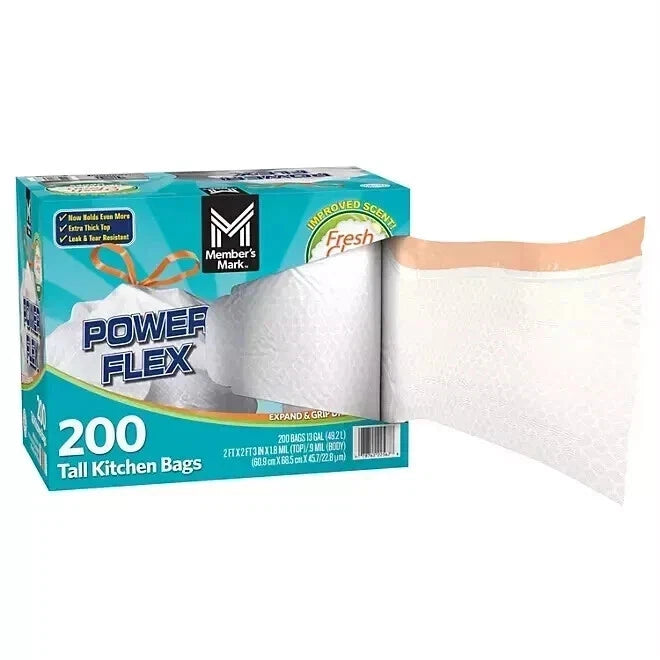 Member's Mark Power Flex Tall Kitchen Drawstring Trash Bags 13 Gallon, 2 Rolls