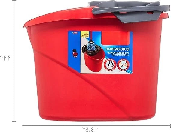 QuickWring Bucket, 2.5 Gallon Mop Bucket with Wringer, Red