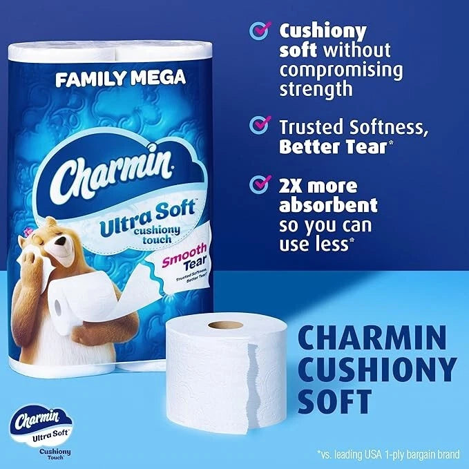 Charmin Ultra Soft Cushiony Touch Toilet Paper Absorbent Bathroom Tissue